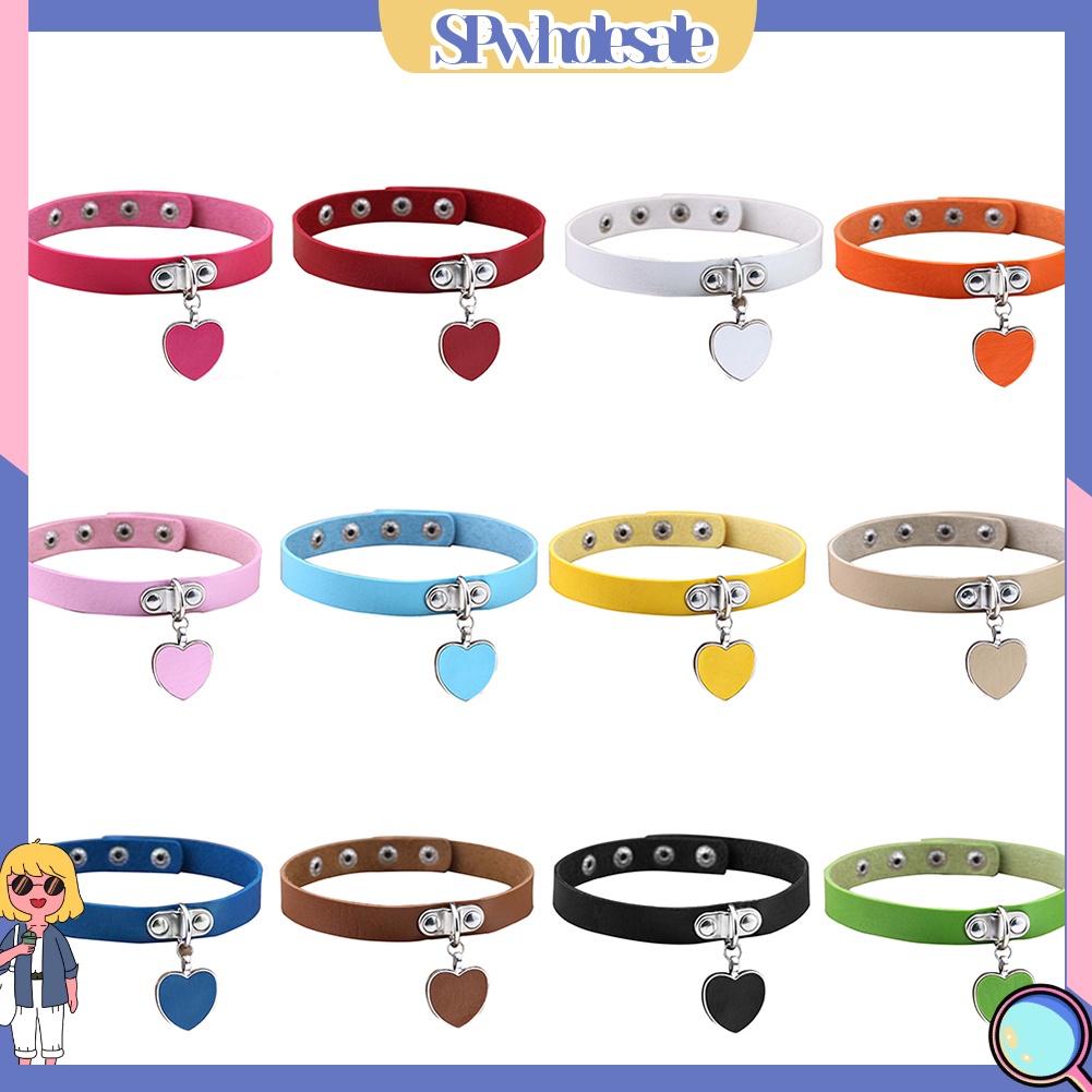 [SPwholesale] Vòng cổ choker giả da đính mặt trái tim phong cách Gothic thời trang cho nữ