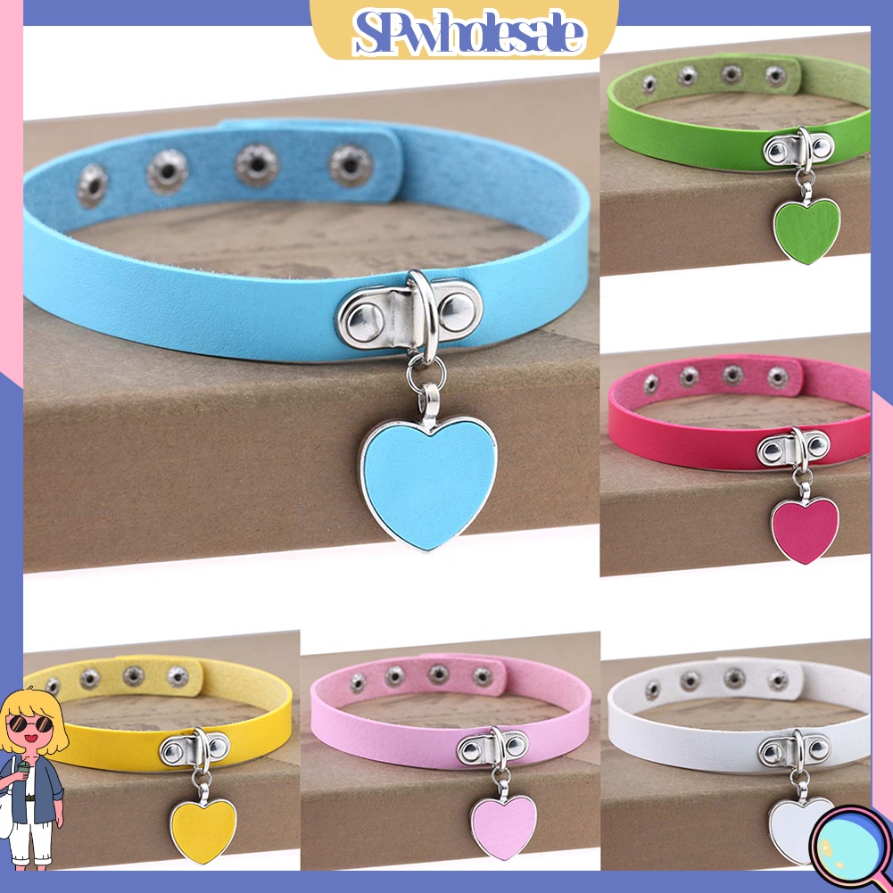 [SPwholesale] Vòng cổ choker giả da đính mặt trái tim phong cách Gothic thời trang cho nữ
