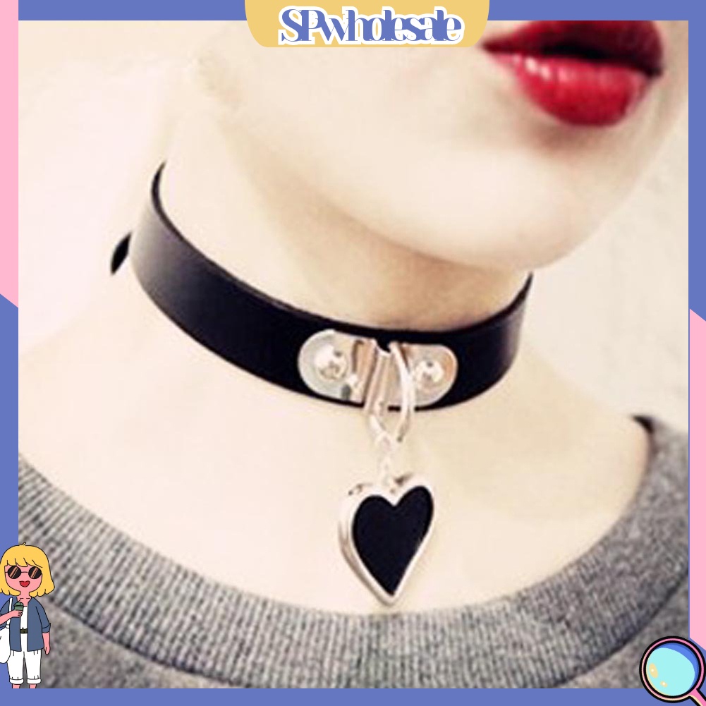 [SPwholesale] Vòng cổ choker giả da đính mặt trái tim phong cách Gothic thời trang cho nữ