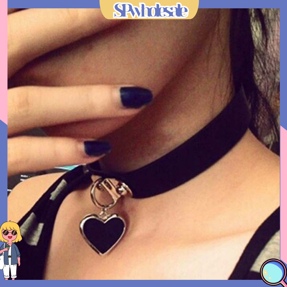 [SPwholesale] Vòng cổ choker giả da đính mặt trái tim phong cách Gothic thời trang cho nữ