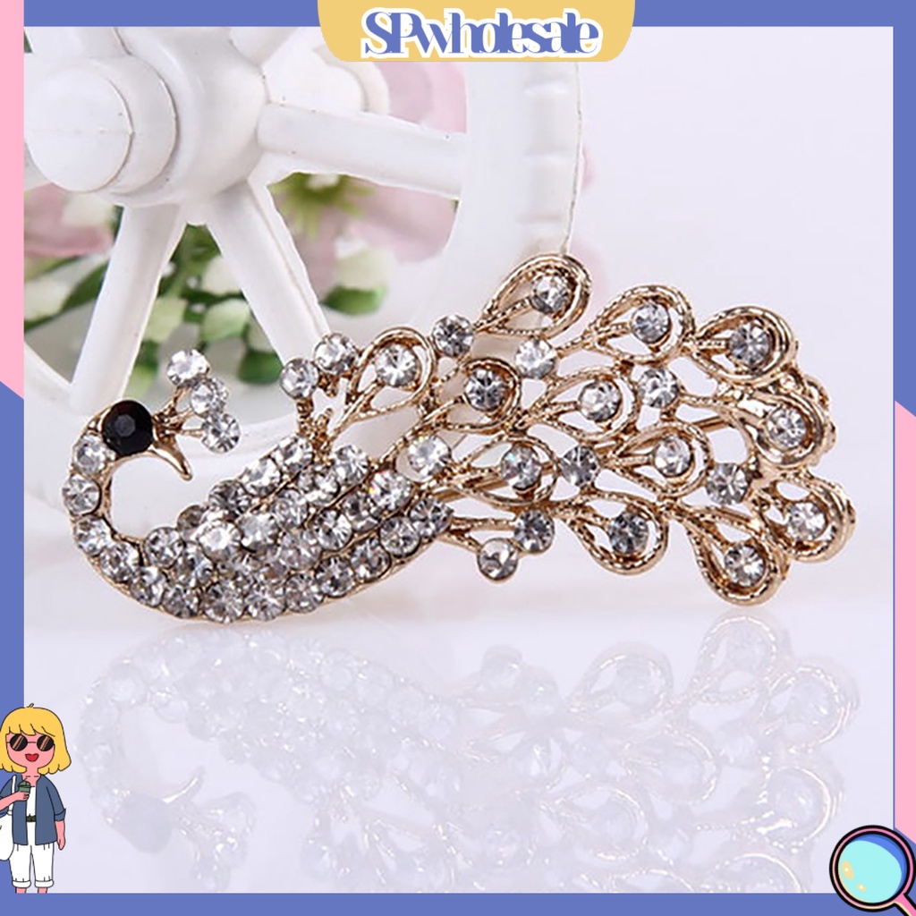 {SPwholesale} Ghim cài áo hình con công đính đá thời trang cho nữ