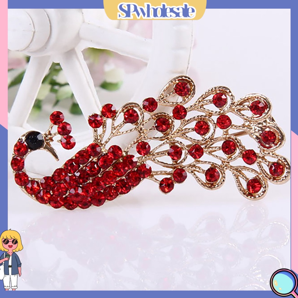 {SPwholesale} Ghim cài áo hình con công đính đá thời trang cho nữ