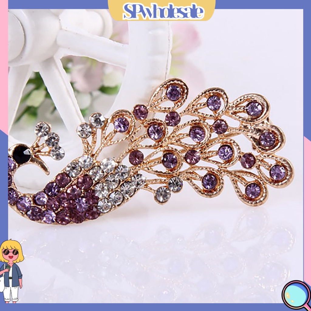 {SPwholesale} Ghim cài áo hình con công đính đá thời trang cho nữ