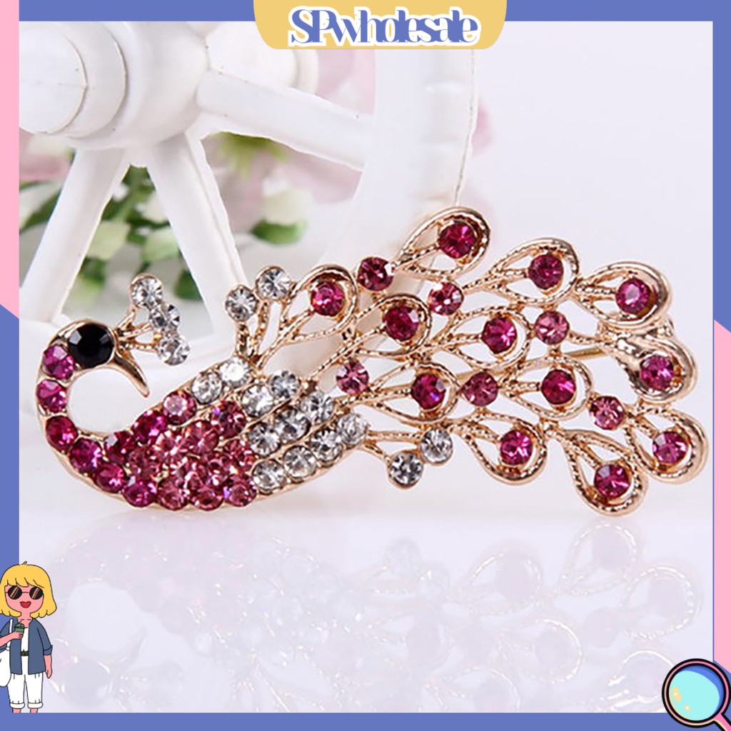 {SPwholesale} Ghim cài áo hình con công đính đá thời trang cho nữ