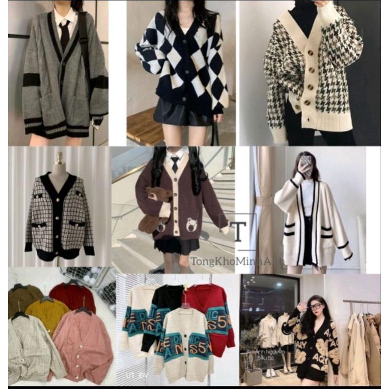 khoác len cardigan.mic hoạ tiết. phong cách hàn quốc