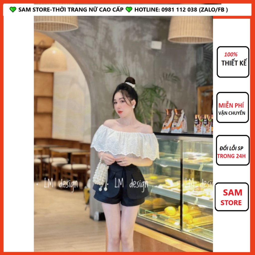 Áo trễ vai vải thô phối ren mềm mát_áo trễ vai kiểu_Sơmi trễ vai đẹp [CAM KẾT HÀNG Y HÌNH ]