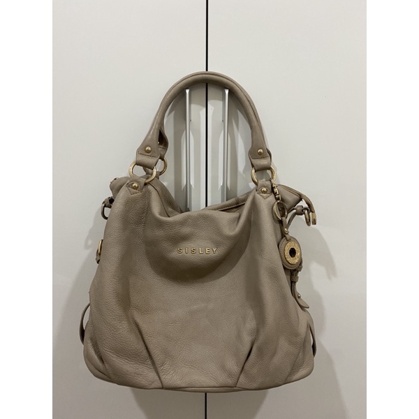 Túi mang vai hiệu Sisley da thật màu be đậm - secondhand