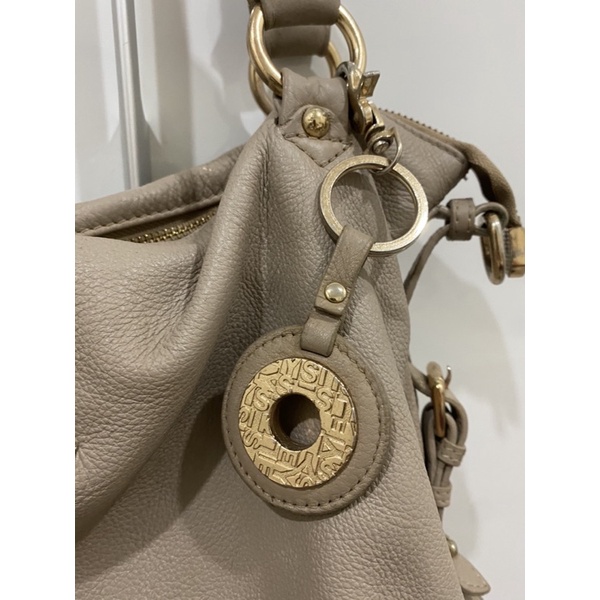 Túi mang vai hiệu Sisley da thật màu be đậm - secondhand