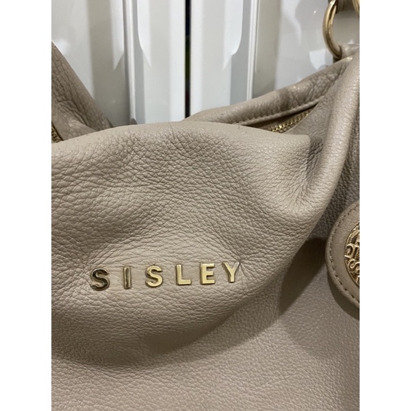 Túi mang vai hiệu Sisley da thật màu be đậm - secondhand