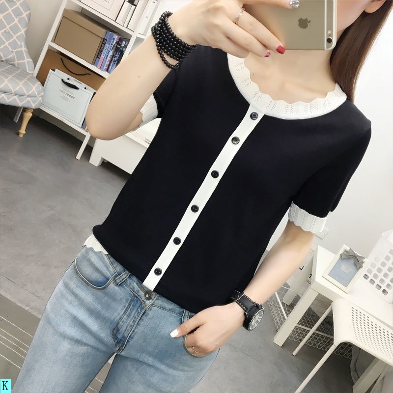 Áo Thun Tay Ngắn Cổ Tròn Phối Ren Phong Cách Dân Tộc Thời Trang Mùa Hè Cho Nữ