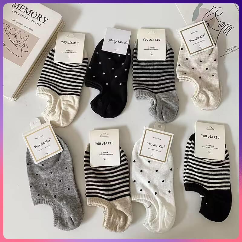 Vớ Cotton Cổ Thuyền Chống Trượt Họa Tiết Kẻ Sọc / Chấm Bi Phong Cách Nhật Bản Thời Trang Mùa Hè Dễ Phối Đồ Cho Nữ