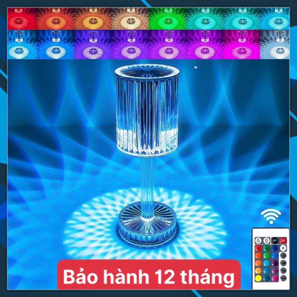Đèn ngủ pha lê hình ly cảm biến 16 màu để bàn, có điều khiển từ xa điều chỉnh được độ sáng chất