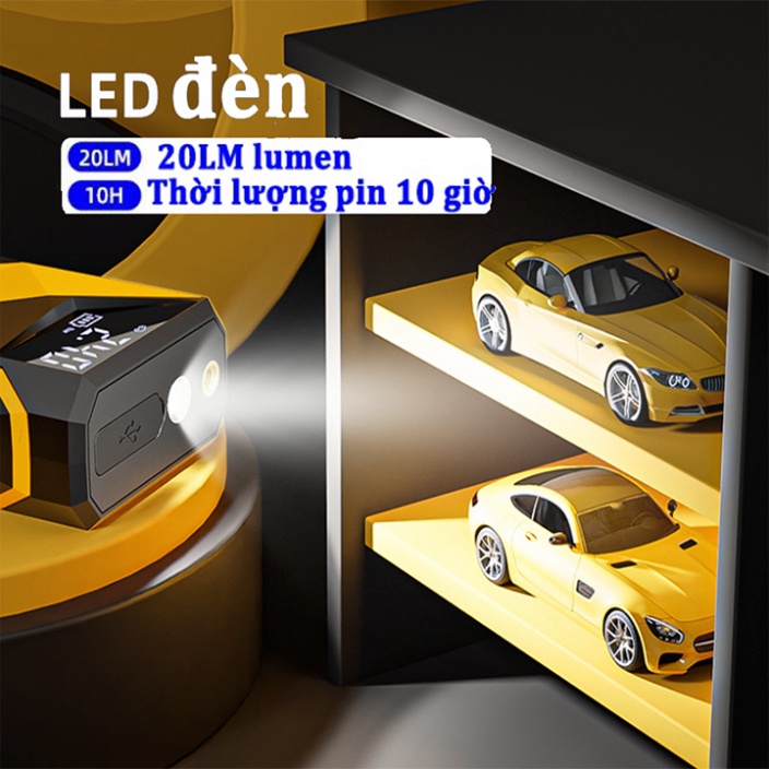 Máy bơm lốp xe hơi không dây tự ngắt, bơm lốp ô tô màn hình hiển thị kiêm sạc dự phòng
