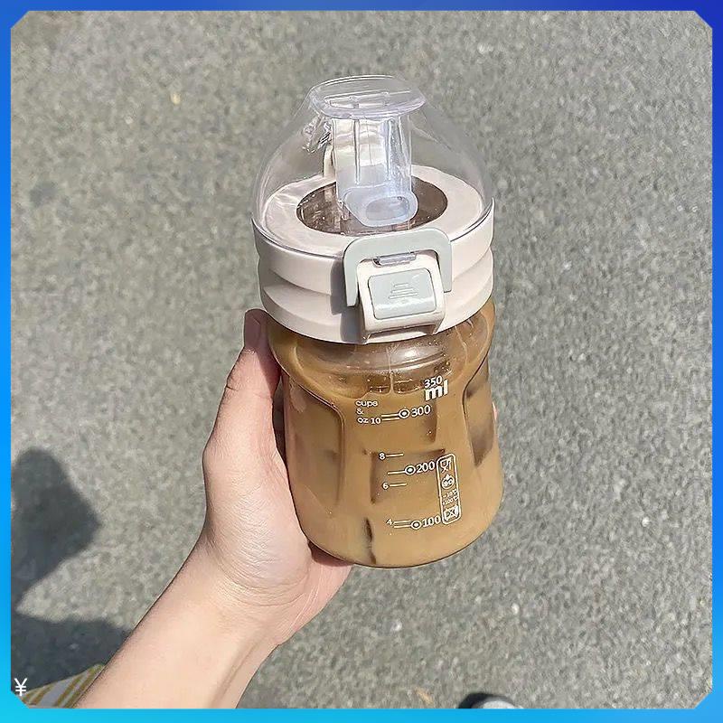 Bình Nước Nhựa Có Ống Hút Chống Sốc Phong Cách Hàn Quốc Dễ Thương Cho Nữ