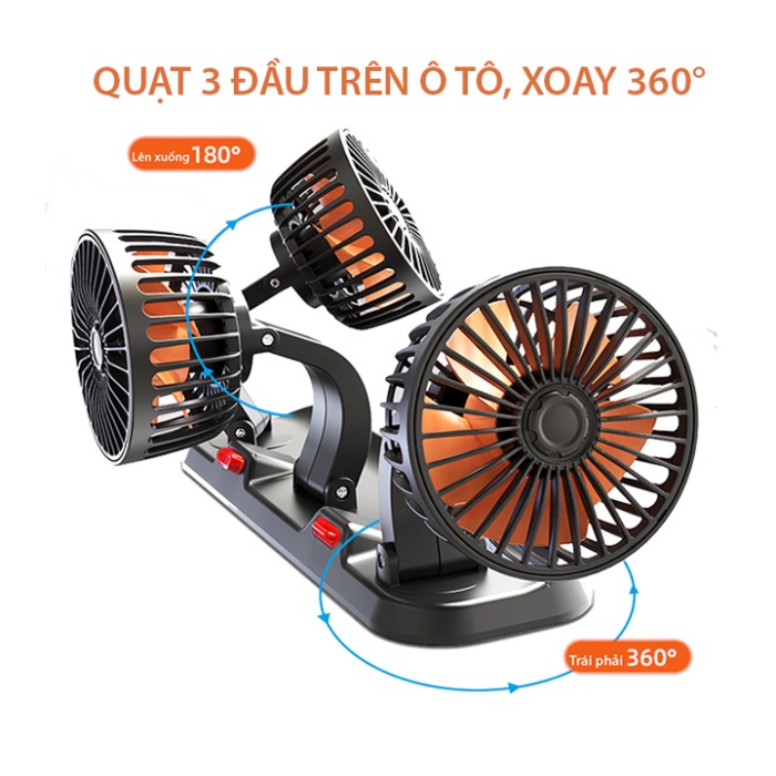 Quạt ba đầu mini cho ô tô, bàn làm việc cắm cổng USB 5v