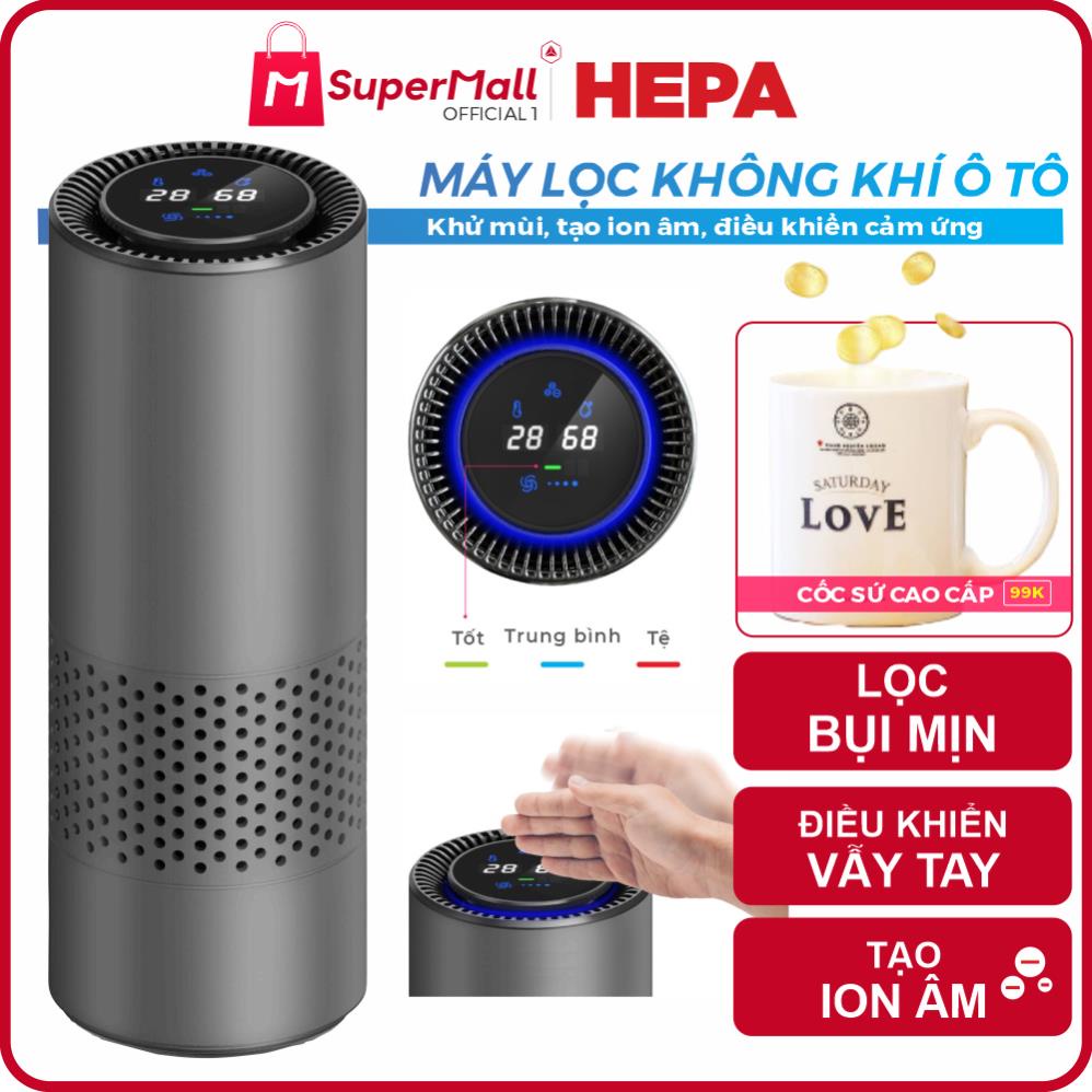 Máy lọc không khí ô tô HEPA, tạo ion âm, lọc bụi mịn, khử mùi, phân loại mức độ không khí, hiển thị nhiệt độ