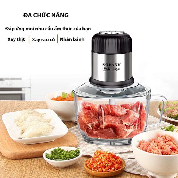 Máy xay thịt cá, xay hành tỏi đa năng 800W cối thủy tinh