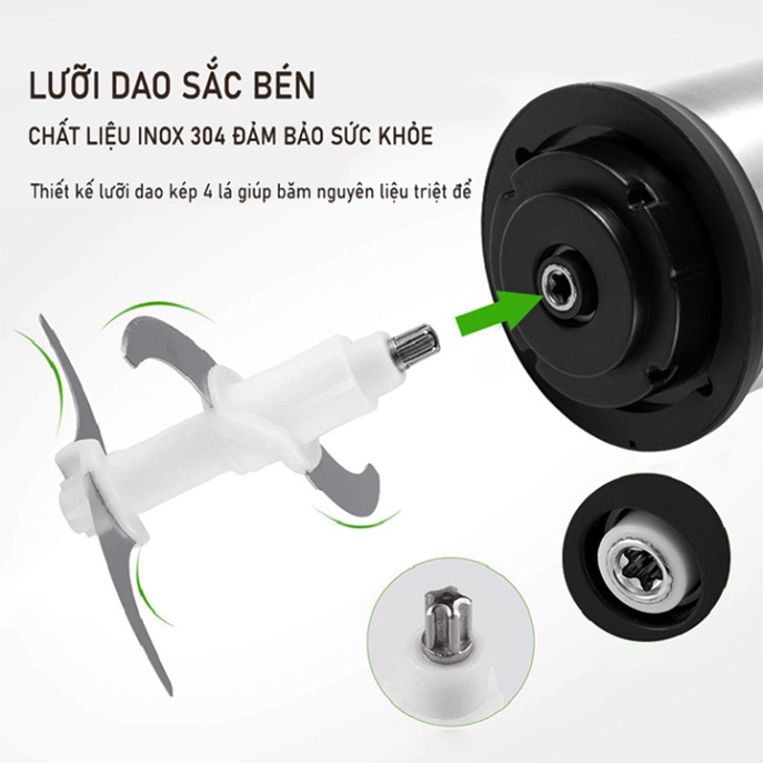 Máy xay thịt cá, xay hành tỏi đa năng 800W cối thủy tinh