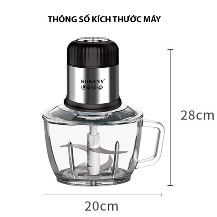 Máy xay thịt cá, xay hành tỏi đa năng 800W cối thủy tinh