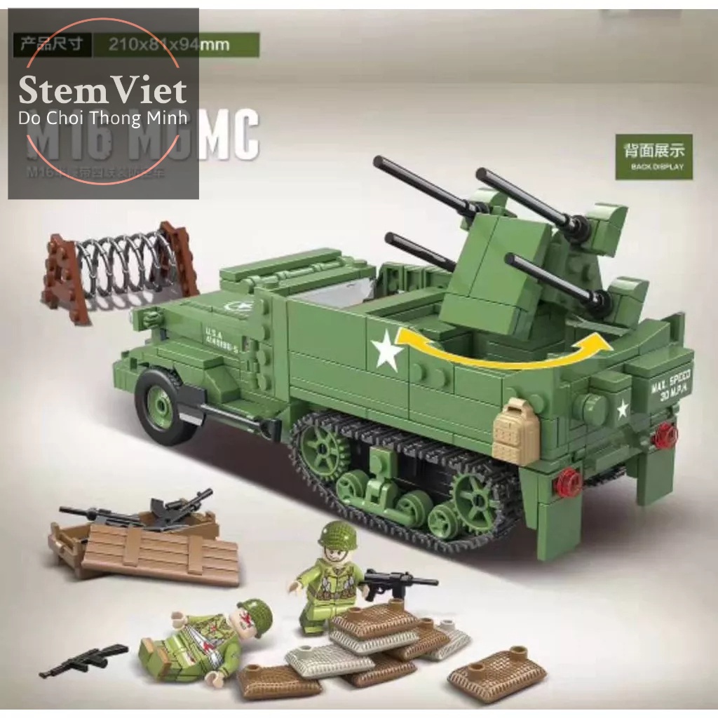 Đồ chơi xếp hình Xe Phòng Không Bốn Bánh Tự Hành M16 QUANGUAN 100104, mô hình lắp ráp thông minh