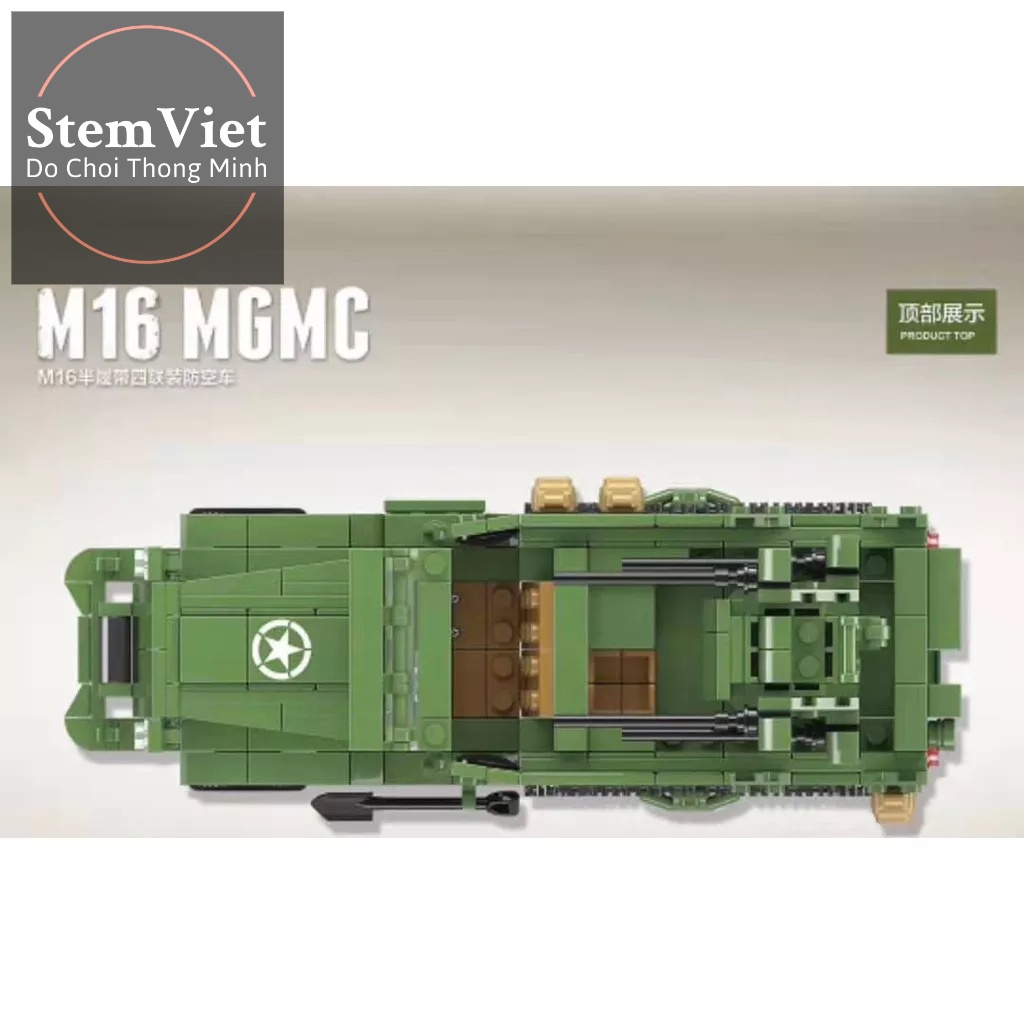 Đồ chơi xếp hình Xe Phòng Không Bốn Bánh Tự Hành M16 QUANGUAN 100104, mô hình lắp ráp thông minh