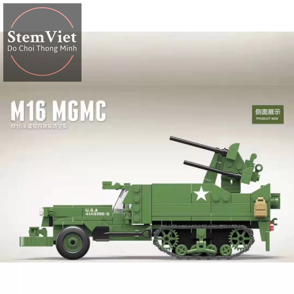 Đồ chơi xếp hình Xe Phòng Không Bốn Bánh Tự Hành M16 QUANGUAN 100104, mô hình lắp ráp thông minh