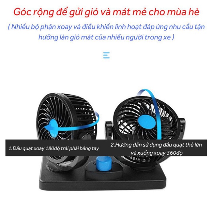 Quạt đôi ô tô xoay 360 độ trên ô tô USB 5V và trong gia đình bàn làm việc