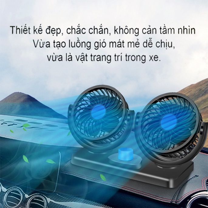 Quạt đôi ô tô xoay 360 độ trên ô tô USB 5V và trong gia đình bàn làm việc