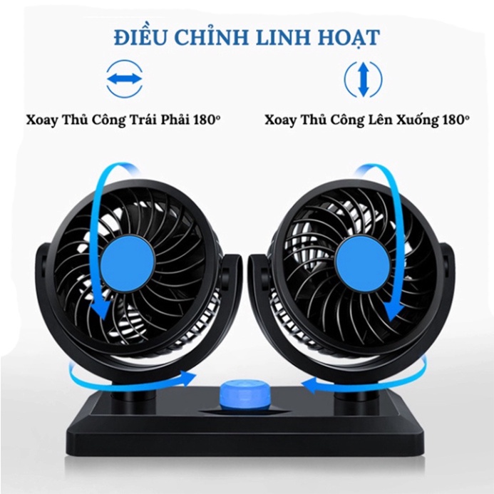 Quạt đôi ô tô xoay 360 độ trên ô tô USB 5V và trong gia đình bàn làm việc