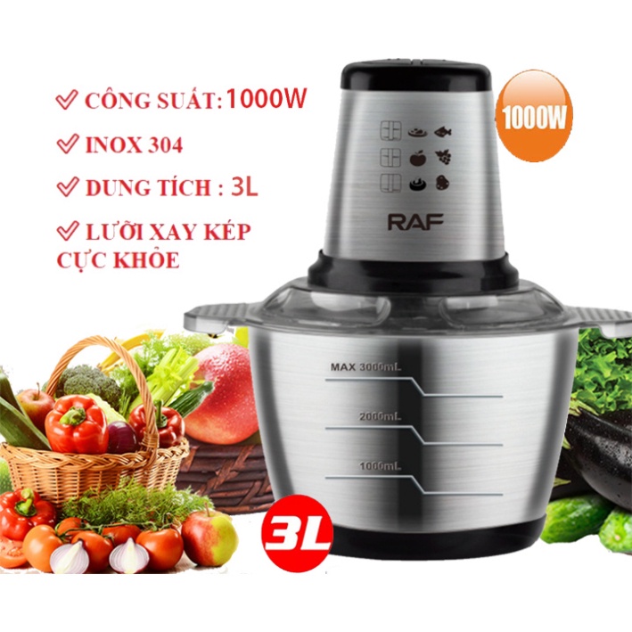 Máy xay thịt 1000W RAF cối Inox 304 dung tích 3L