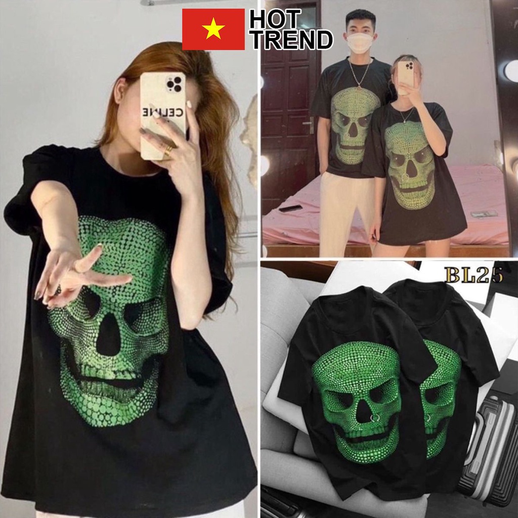 Áo phông Đầu Lâu Xanh HOTTREND - Áo thun tay lỡ nam nữ unisex freesize form rộng 65kg chất cotton cháy phố 2023
