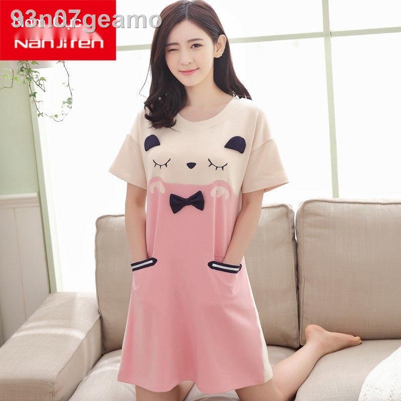 ✲Váy ngủ Nanjiren nữ cotton mùa hè học sinh phiên bản Hàn Quốc dáng rộng dễ thương cỡ lớn gợi cảm hoạt h