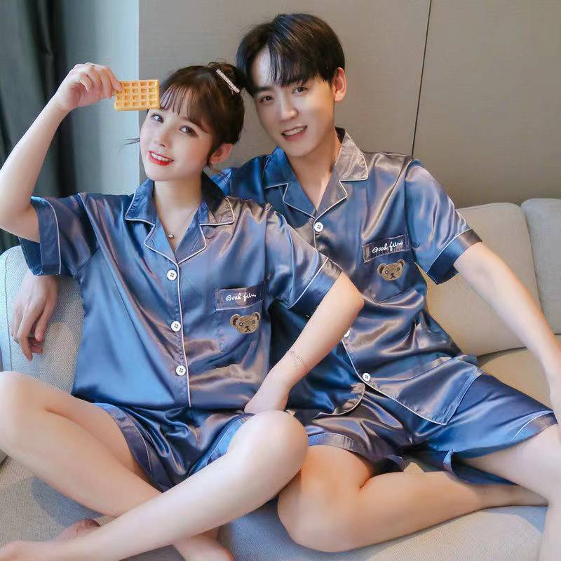 Mua Một Tặng Một Bộ Đồ Ngủ Ngắn Tay Vải Lụa Lạnh Mỏng Họa Tiết Gấu Phong Cách Mới Mùa Hè Cho Cặp Đôi Mặc Ở Nhà