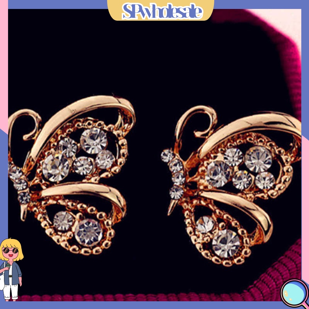 {SPwholesale} Đôi khuyên tai hình bướm đính đá thời trang cho nữ