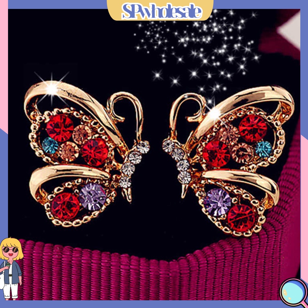 {SPwholesale} Đôi khuyên tai hình bướm đính đá thời trang cho nữ