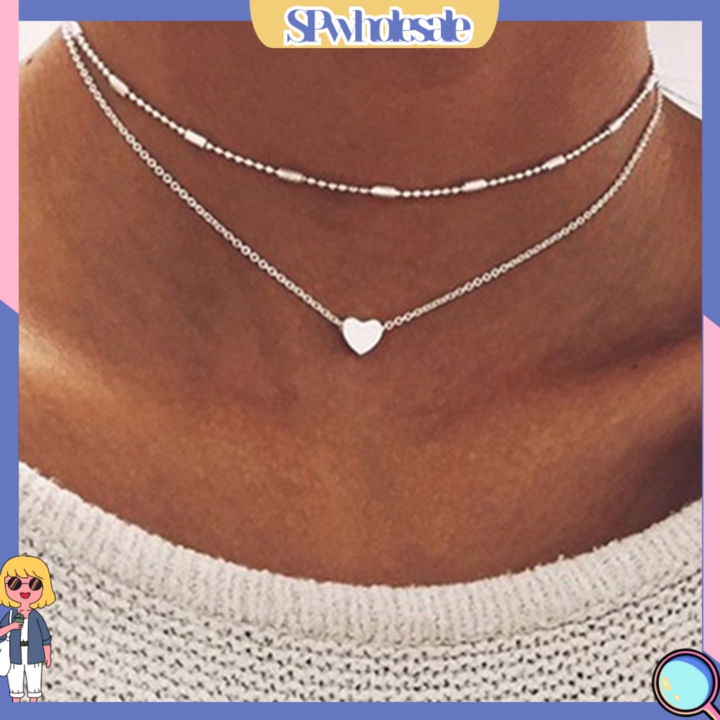 {SPwholesale} Set Dây chuyền xi mạ hình trái tim bắt mắt