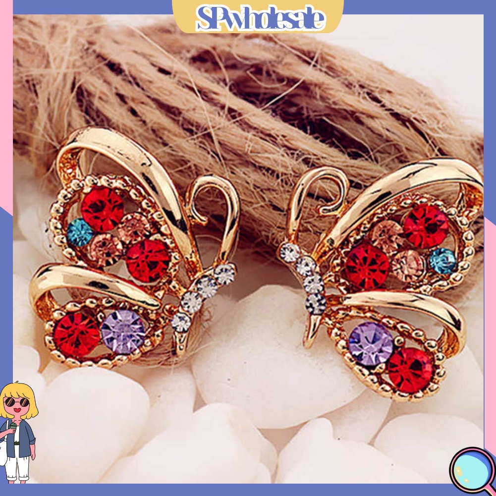 {SPwholesale} Đôi khuyên tai hình bướm đính đá thời trang cho nữ