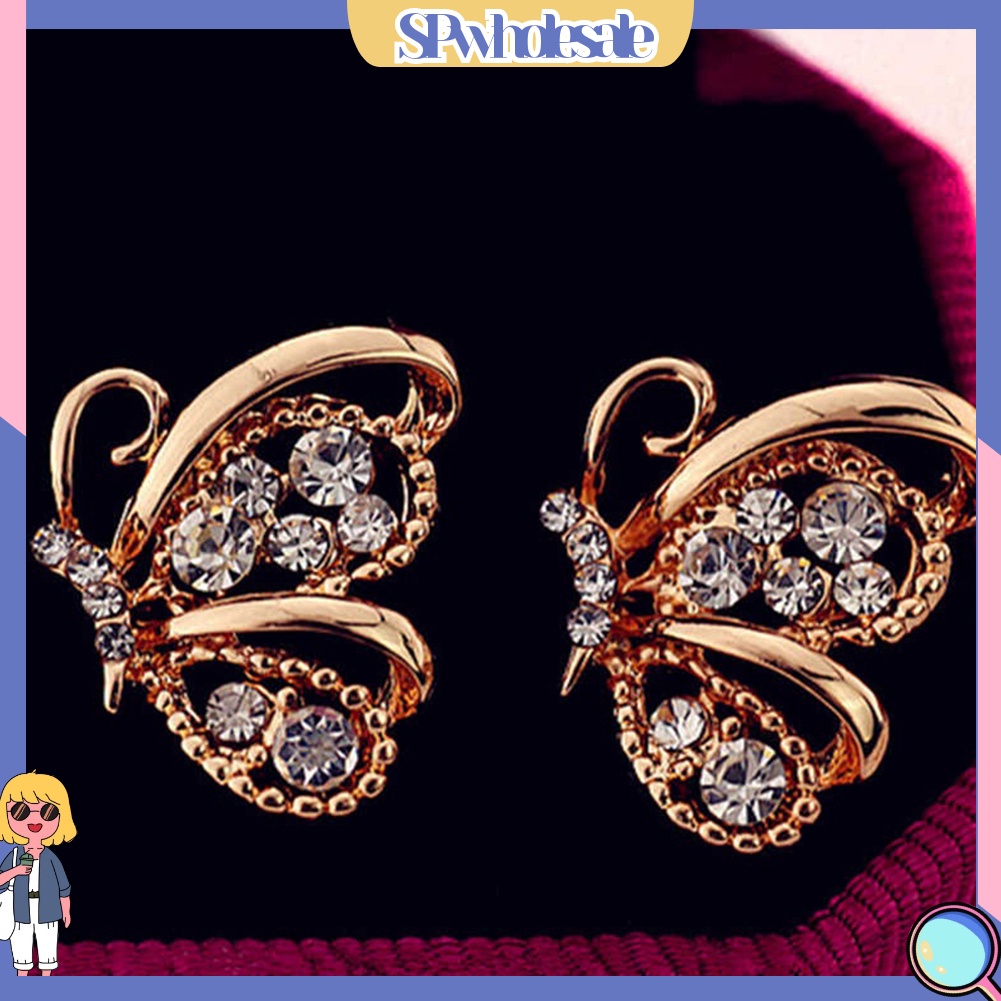 {SPwholesale} Đôi khuyên tai hình bướm đính đá thời trang cho nữ