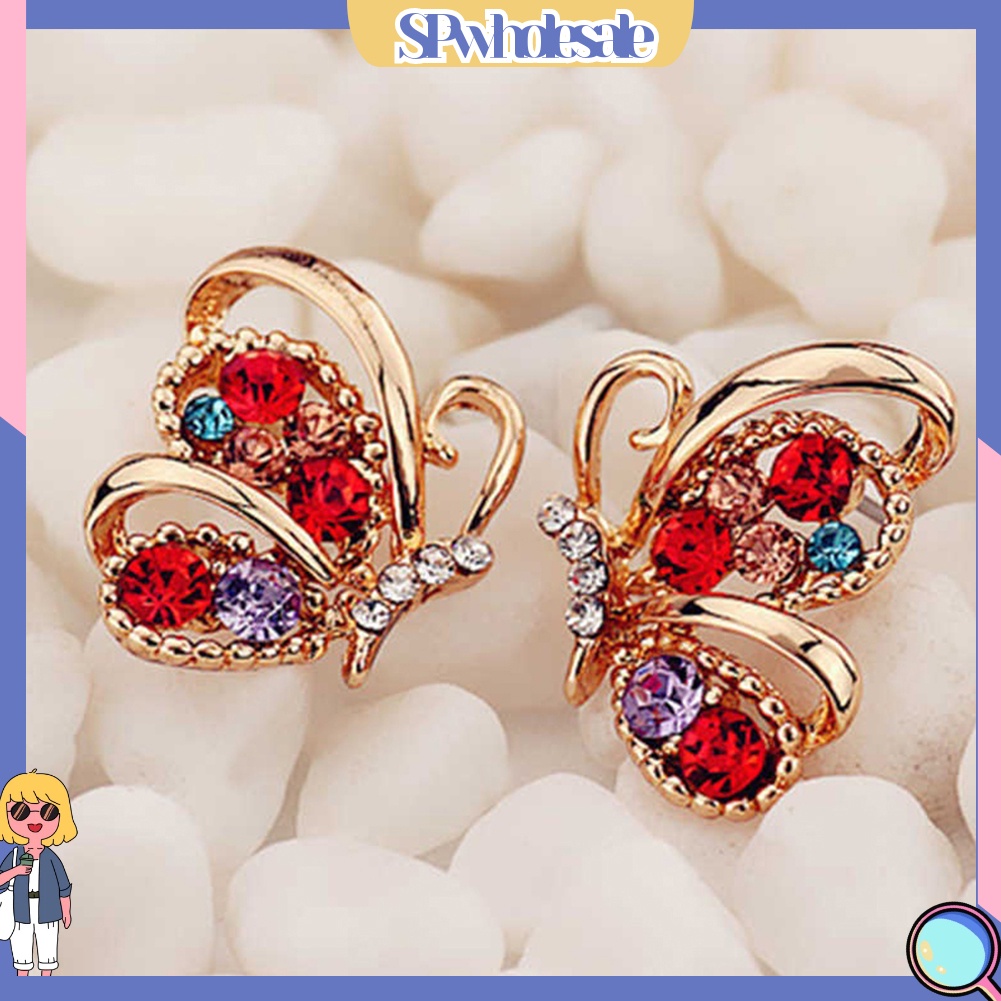 {SPwholesale} Đôi khuyên tai hình bướm đính đá thời trang cho nữ