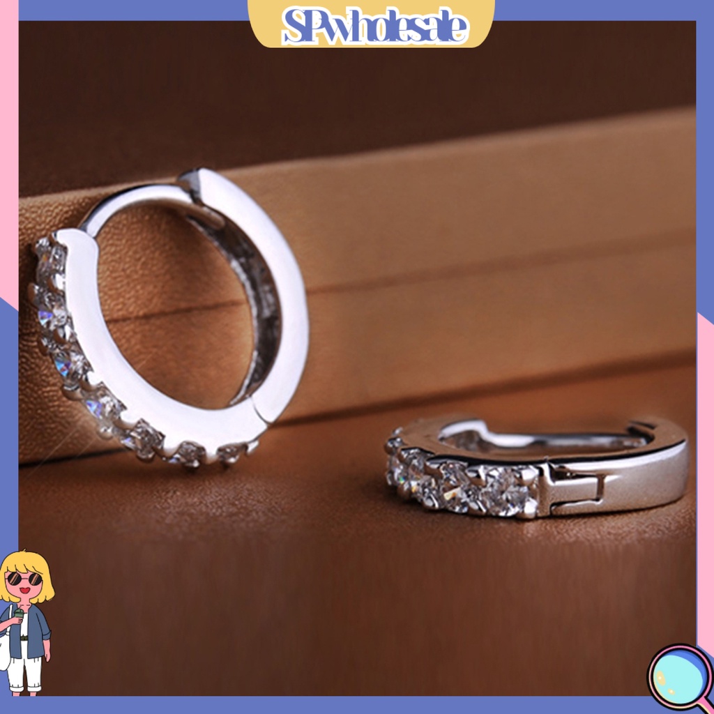 [SPwholesale] Khuyên tai mạ bạc đính đá pha lê trắng thời trang cho nữ