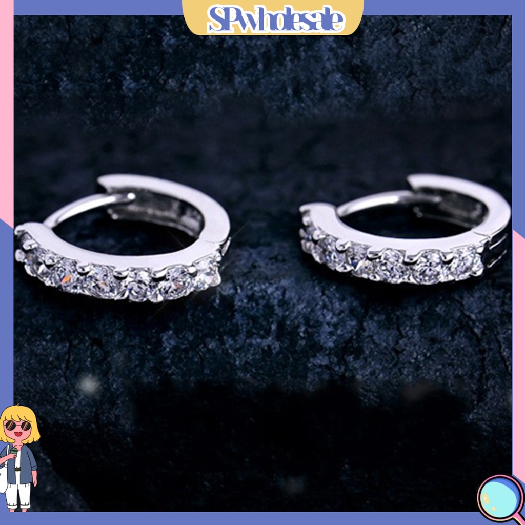 [SPwholesale] Khuyên tai mạ bạc đính đá pha lê trắng thời trang cho nữ
