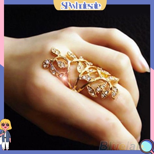 {SPwholesale} Nhẫn đeo khớp ngón tay họa tiết lá đính đá thời trang cho nữ