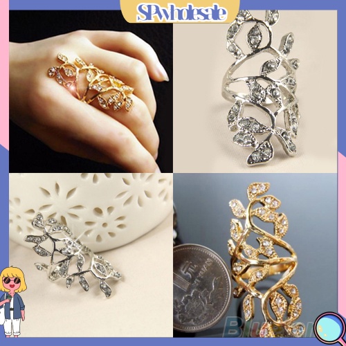 {SPwholesale} Nhẫn đeo khớp ngón tay họa tiết lá đính đá thời trang cho nữ