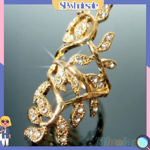 {SPwholesale} Nhẫn đeo khớp ngón tay họa tiết lá đính đá thời trang cho nữ