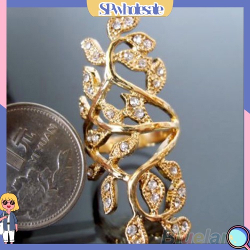 {SPwholesale} Nhẫn đeo khớp ngón tay họa tiết lá đính đá thời trang cho nữ