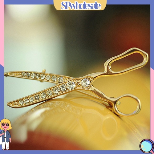 {SPwholesale} Ghim cài áo hình kéo màu vàng đính đá dễ thương