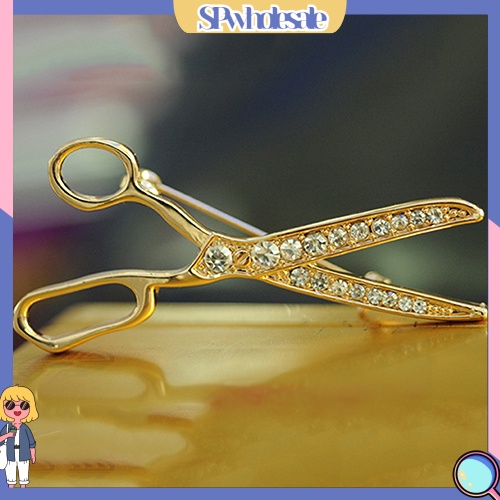 {SPwholesale} Ghim cài áo hình kéo màu vàng đính đá dễ thương