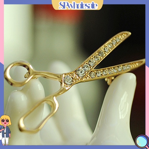 {SPwholesale} Ghim cài áo hình kéo màu vàng đính đá dễ thương