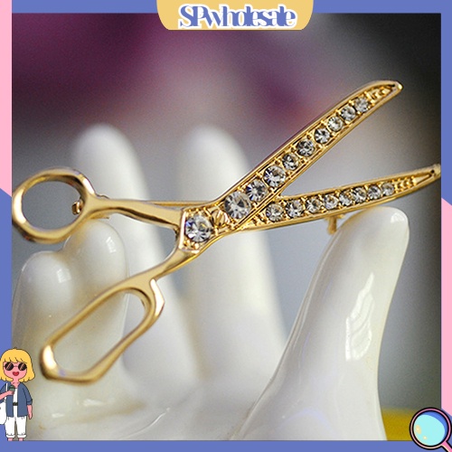 {SPwholesale} Ghim cài áo hình kéo màu vàng đính đá dễ thương