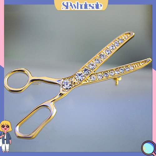 {SPwholesale} Ghim cài áo hình kéo màu vàng đính đá dễ thương